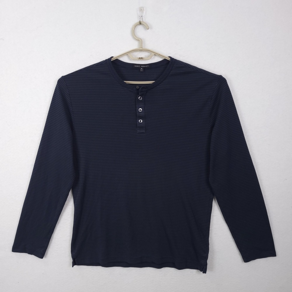 Robert Barakett Colton Henley Men XL Navy Blue Micro Stripe Long Sleeve Casual